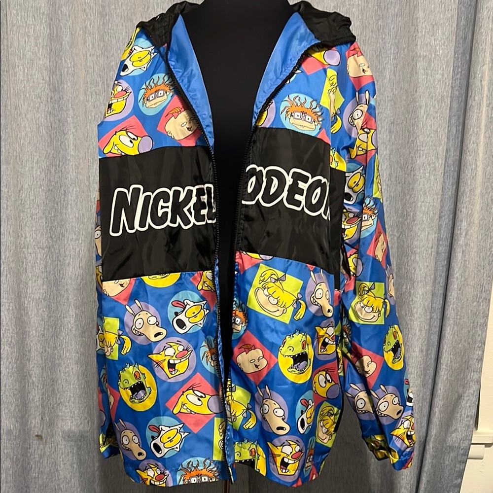 Nickelodeon Blue and Black windbreaker with Cartoon Graphics 90s